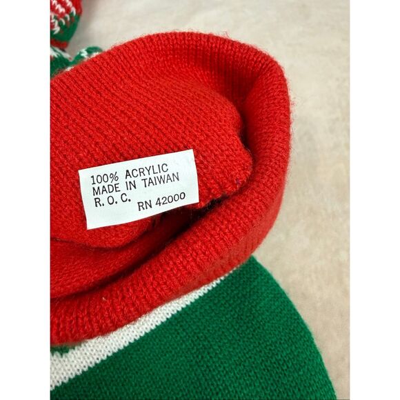 Vintage Knit Stocking Set of 4 Kitschy Patterns 1980s 1990s Christmas - Picture 8 of 8